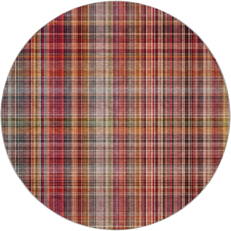 Premium Machine Washable Dream Shag ADS541 Plaid Rug, Red, 8' Round