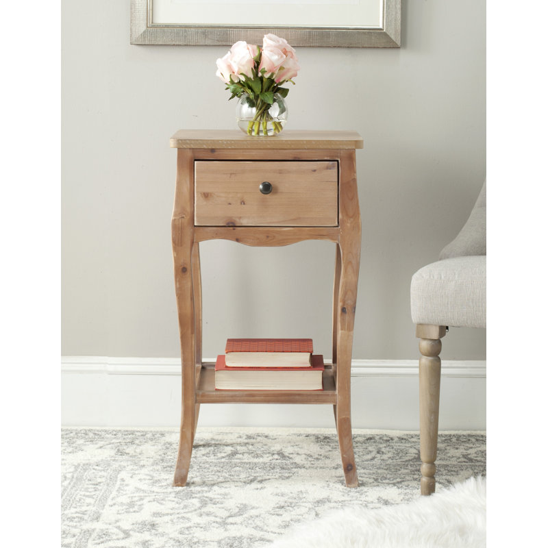Radikha Solid Wood End Table with Storage, Red Maple