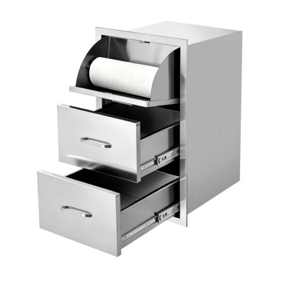 Armoire de cuisine en acier inoxydable avec 3 tiroirs et porte-essuie-tout, l 17 po x H 30 po x P 21 po, organisateur de rangement durable pour le comptoir ou sous l'armoire