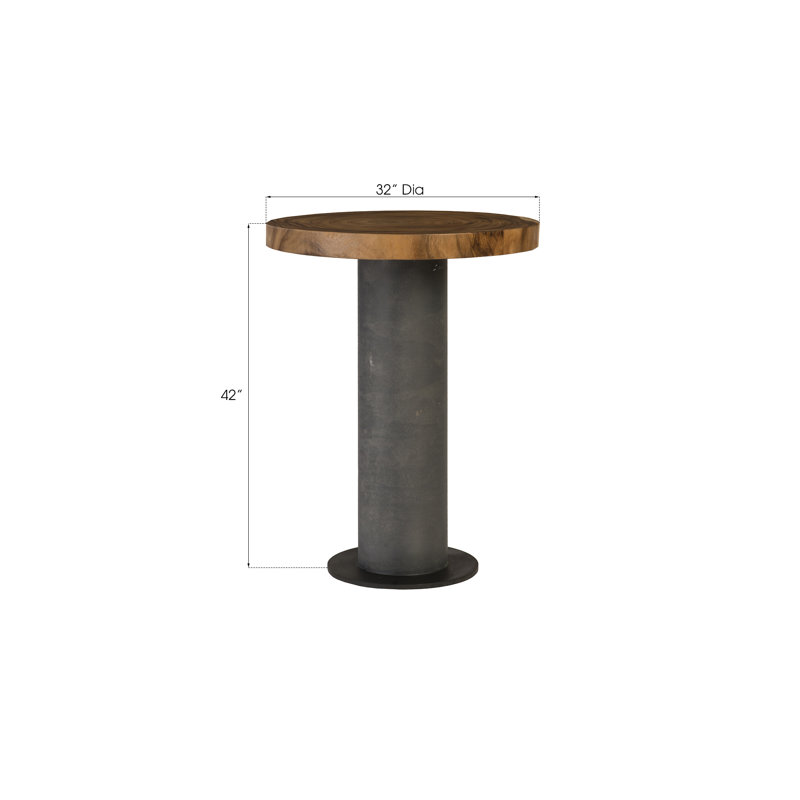 Modern Chamcha Wood & Concrete Round Bar Table in Gray/Brown
