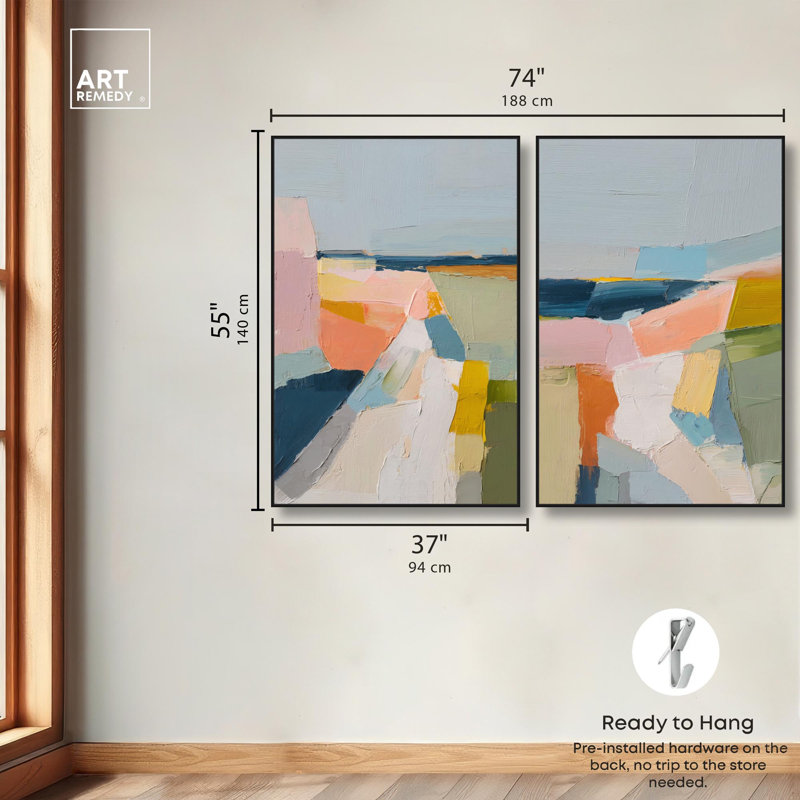 «Pastel Fields Duo», reproduction d'art sur toile par Art Remedy, cadre noir, 36 x 54, H 55 po x l 37 po, Black Frame