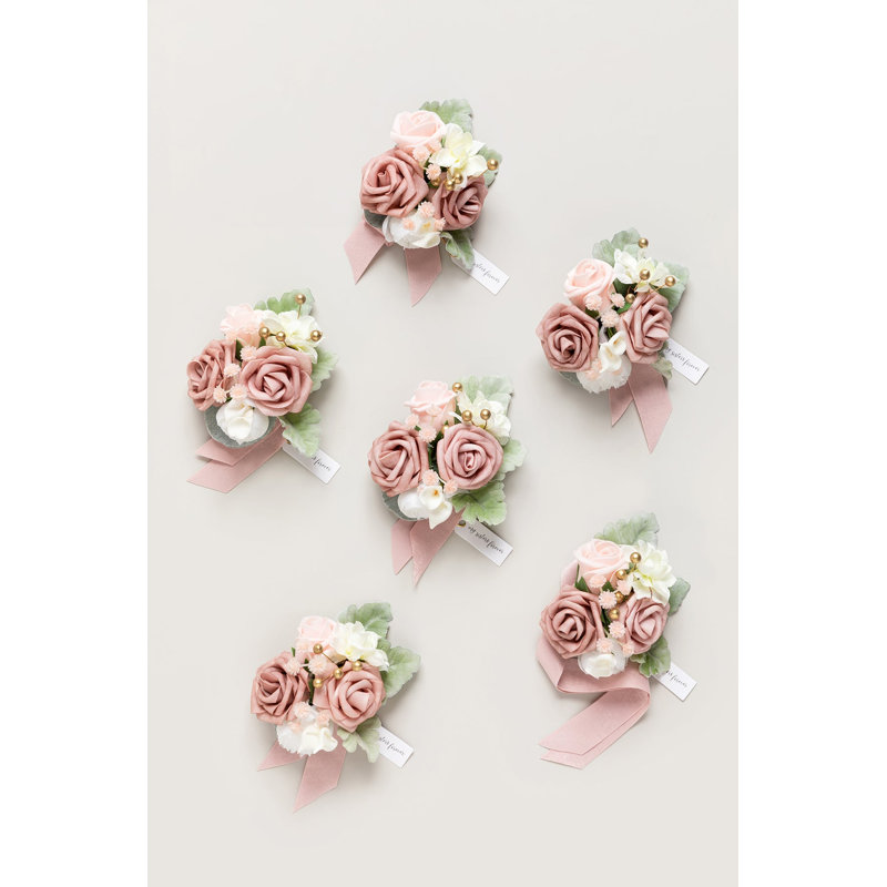 Corsage de poignet Ling's Moment en rose cendré (ensemble de 6), Rose cendré et rose