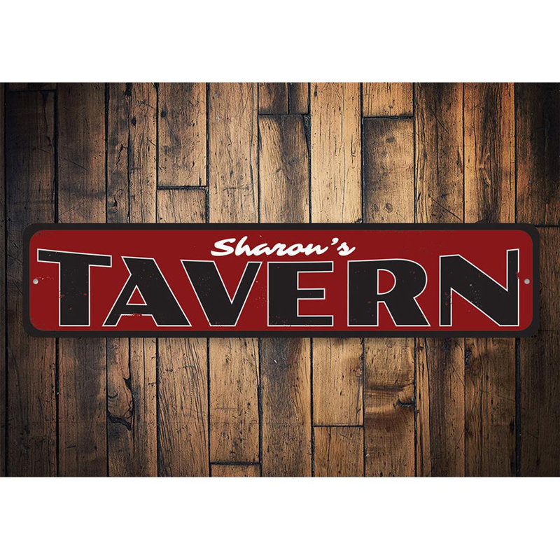 Enseigne rétro en métal de taverne, H 6 po x l 24 po x P 0,06 po