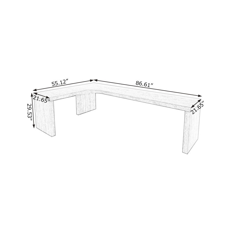 Bureau en bois massif en L Burlywood, Orienté à gauche (vu de face), H 29,53 po x l 86,61 po x P 55,12 po