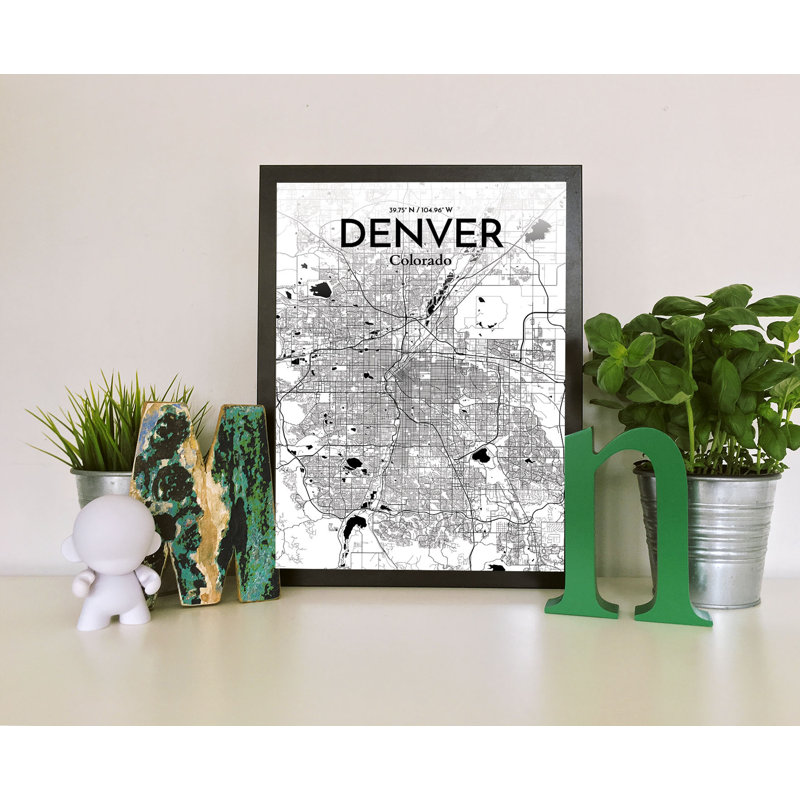 Denver City Map - impression d'art graphique, H 17 po x l 11 po