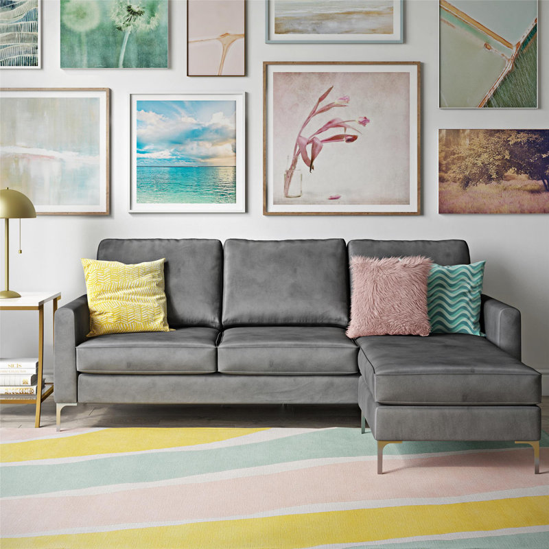 Mezie 3 Seater Velvet Corner Sofa , Grey