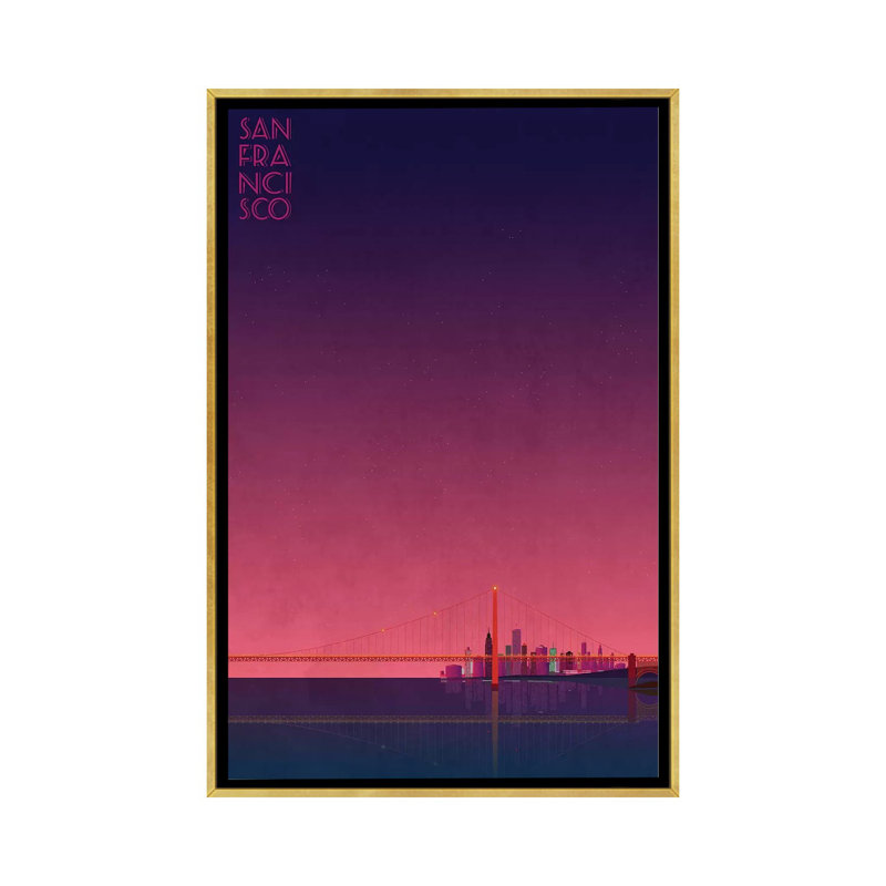 San Francisco Skyline - impression d'art graphique, H 26 po x l 18 po x 1,5 po, Toile encadrée d'or, Aucun mat