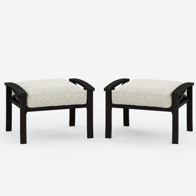 2 repose-pieds en métal toutes saisons avec structure kaki et coussins beiges, convenant aux jardins, aux patios de plus, conception moderne, acier rouillé, assemblage facile de deux repose-pieds, largeur de 26 pouces, détente intérieure