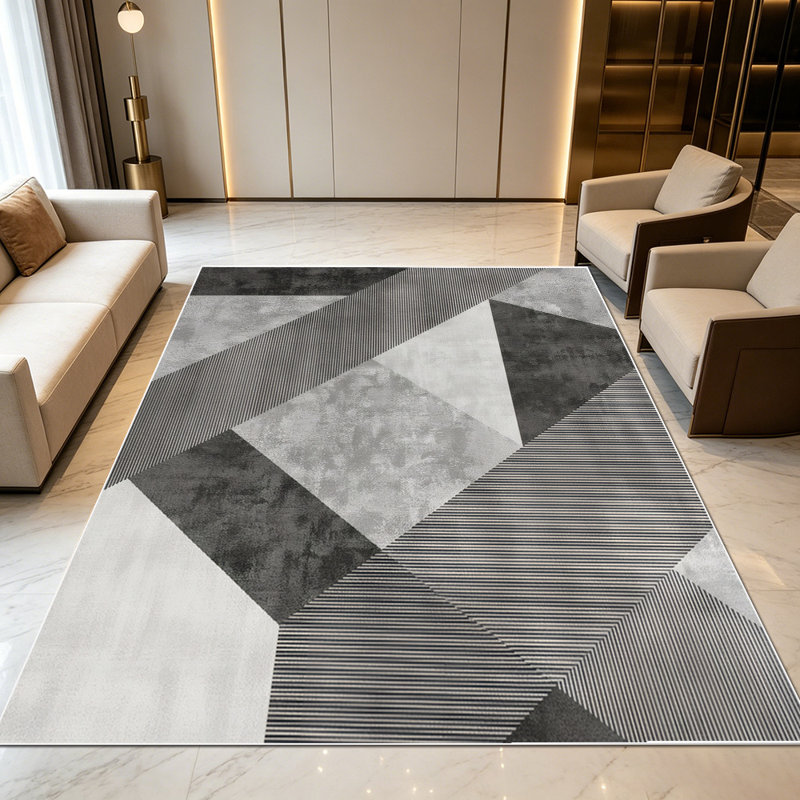 1PC Geometric Grayscale Patchwork area rugs for Living Room, Soft and Comfortable, Suitable for all seasons, easy-to-maintain, machine washable Indoor floor mat, Under Table Farmhouse suitable for living room, dining room, bedroom, entryway, home
