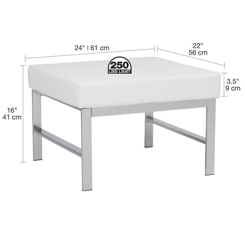 Atlas Modern Chrome and Leather Ottoman, White