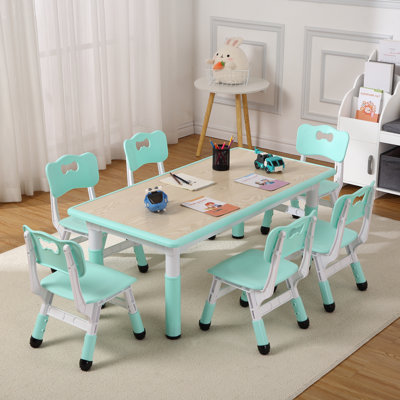 Ensemble de table et de chaises pour enfants, bureau à hauteur réglable avec 6 sièges, table d'artisanat, pieds antidérapants, capacité maximale de 300 lb