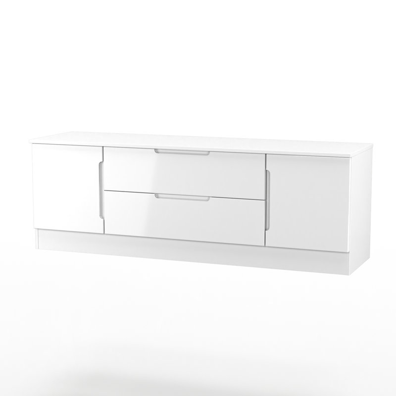 Chantez 2 Door 2 Drawer Superwide TV Unit in White Gloss & Bardolino Oak (Ready Assembled), White