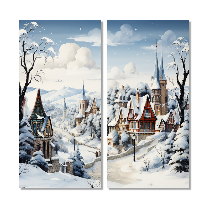 «Frost Holiday Christmas Village II - Winter Landscape», art mural, H 20 po x l 24 po, Toile tendue, Ne s’applique pas