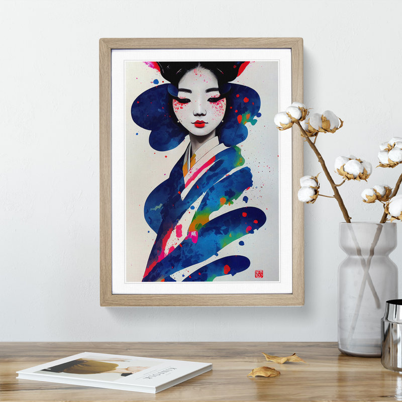 Painted Geisha No.2 - Single Picture Frame Painting, 64cm H x 46cm W x 2cm D, Oak Framed