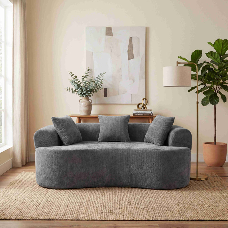 Canapé en forme de croissant, conception moderne à dossier bas avec coussins profonds, grand canapé à deux places rempli de mousse et ne nécessitant aucun assemblage (tissu chenille)