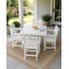 Ensemble de salle à manger de patio en PEHD blanc 5 pièces avec table carrée, trou pour parasol et 4 fauteuils