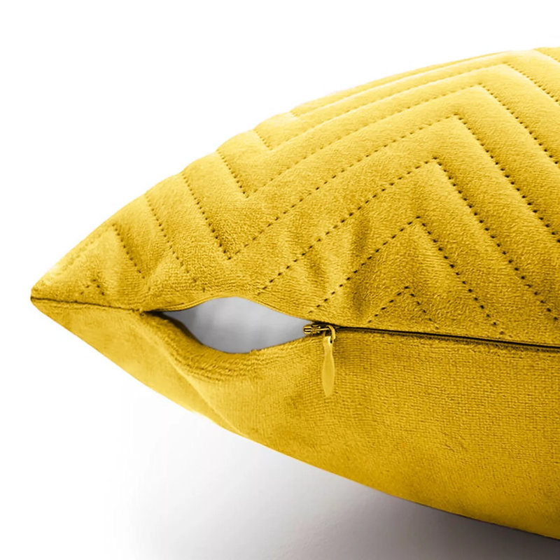 Luxury Chevron Embossed Quilted Pattern Velvet Cushion Cover Set (4-Pack) - Soft Throw Cushion Cover for Home Décor, Ochre