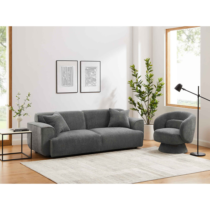 Modern Wallas Sofa Set, Boucle, Grey
