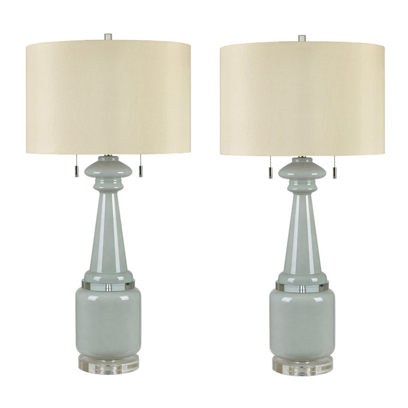 35" Glass Table Lamp With Cream Shade