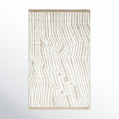 White Natural Hand-Knotted Abstract Rug
