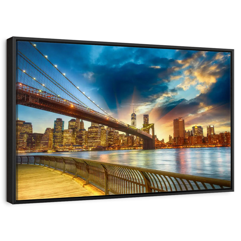 Spectaculaire coucher de soleil à Manhattan, Cadre flottant noir, 13 po x 9 po