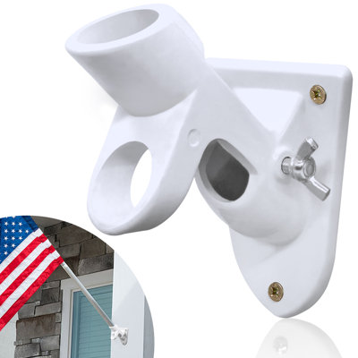 Arcola Two-Position Flag Pole Holder | Mounting Bracket with Hardwares - Made of Cast Iron - Strong and Rust Free Coated - 1" Inner Diameter (White)