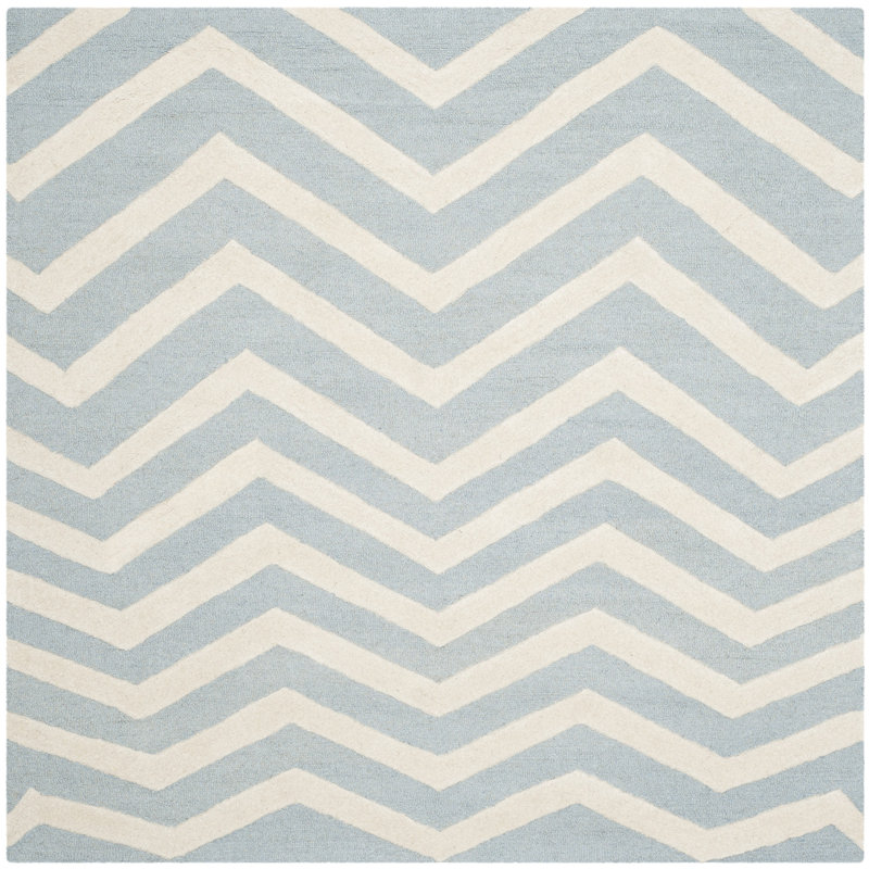 Tapis à chevrons en laine touffeté à la main Sanyla, Carré 6 pi