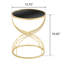 Élégante table d'appoint avec une décoration en miroir noir et un support en métal doré surmonté d'un cadre sécuritaire partout