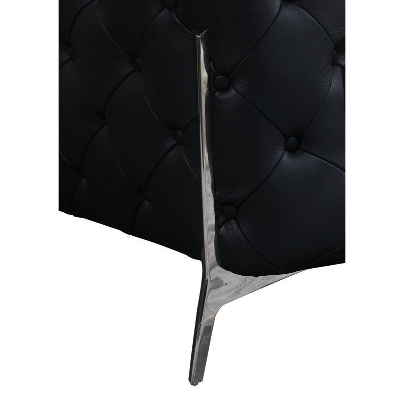 Canapé 3 pièces en cuir grainé italien et 2 chaises Ehrika, Cuir véritable noir