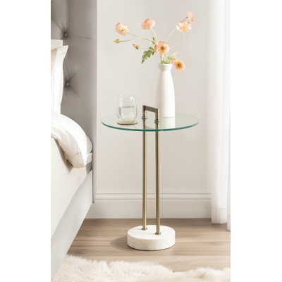 Table d'appoint ronde en verre et marbre