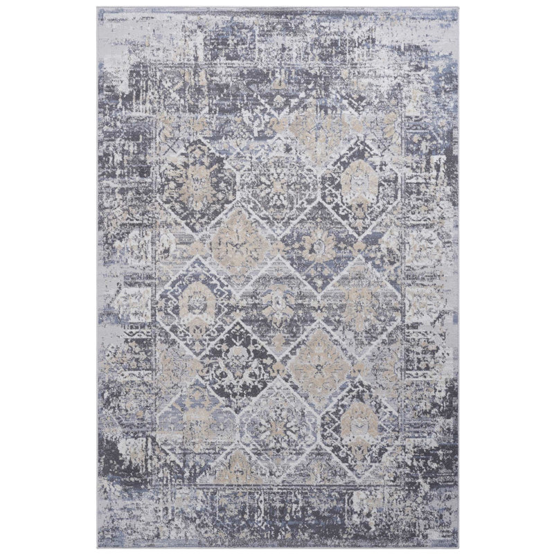 8x10 Loom & Grey/blue Area Rug - Stain , Non-shedding, For Bedroom, Home Office, Dorm Room Wonderful Collection Traditional, Non-shedding Room, Nursery, Eat-in Kitchen Resistance