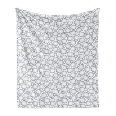 Ambesonne Shells Fleece Throw Blanket Pointilist Scallops Night Blue and White