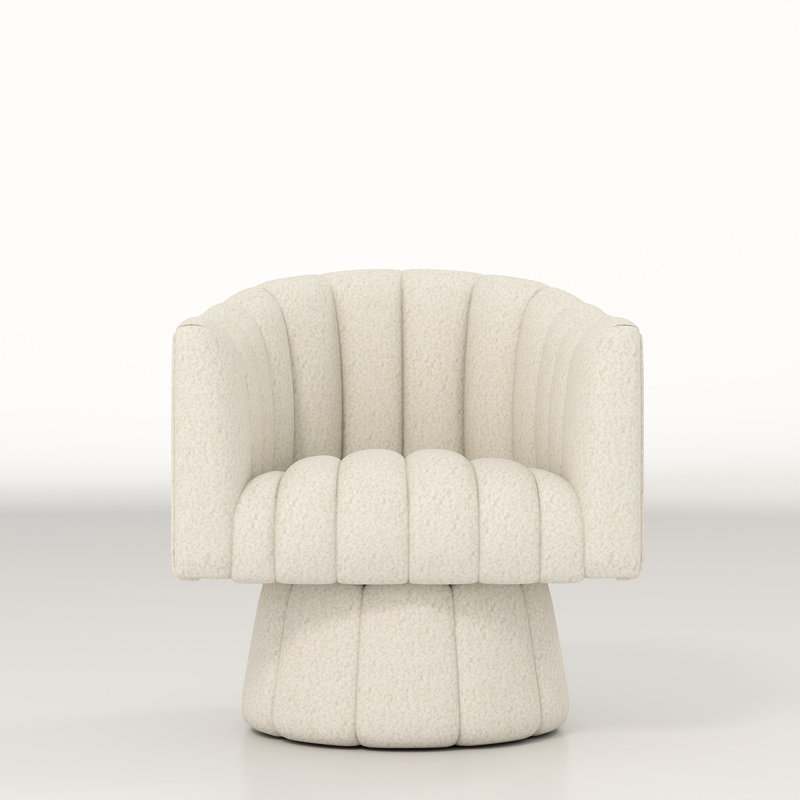 Murrow Upholstered Swivel Barrel Chair, White Teddy