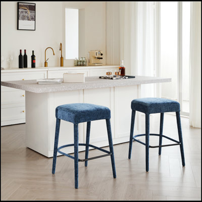 Backless Upholstered Fabric Bar Stool – Padded Seat With Sturdy Legs & Footrest, Space-Saving Seating For Kitchen Island, Dining Counter & Home Pub,2 Sets