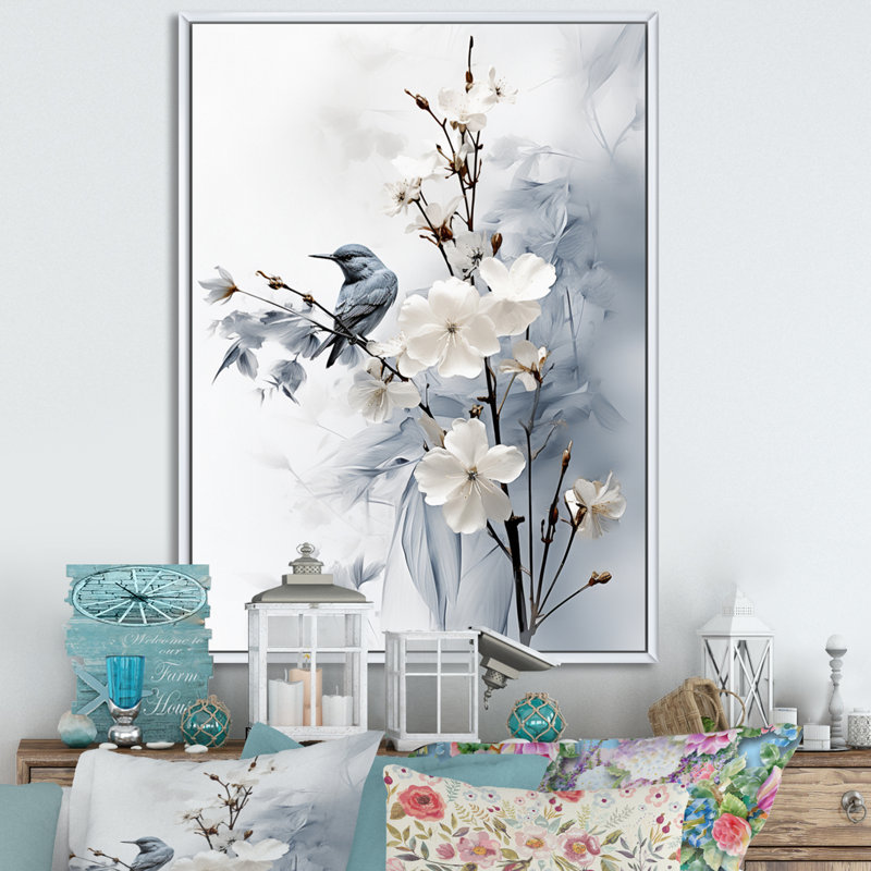 Hoppert Asian Art Apple Blossom Sumi VI - art mural asiatique, H 32 po x l 24 po x P 1 po, Cadre flottant blanc