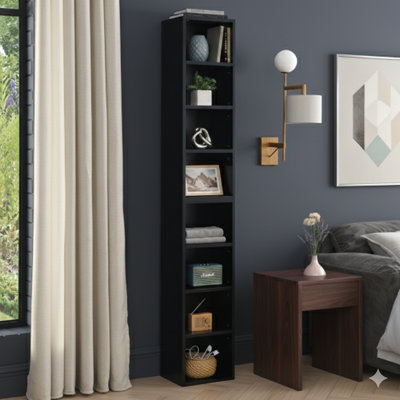 Eight-Tier Media Tower Rack, CD DVD Slim Storage Cabinet With Adjustable Shelves, Tall Narrow Bookcase Display Bookshelf For Home Office, Multi-Functional Double-Decker Bookcase
