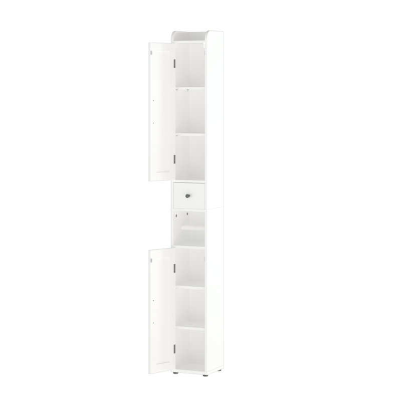 Armoire de rangement pour salle de bain de 67,51 po de hauteur avec tablettes réglables, armoire autoportante mince à 2 portes avec anti-basculement, compartiments ouverts, pour la maison, petits espaces, salle de bain, cuisine, salon, blanc