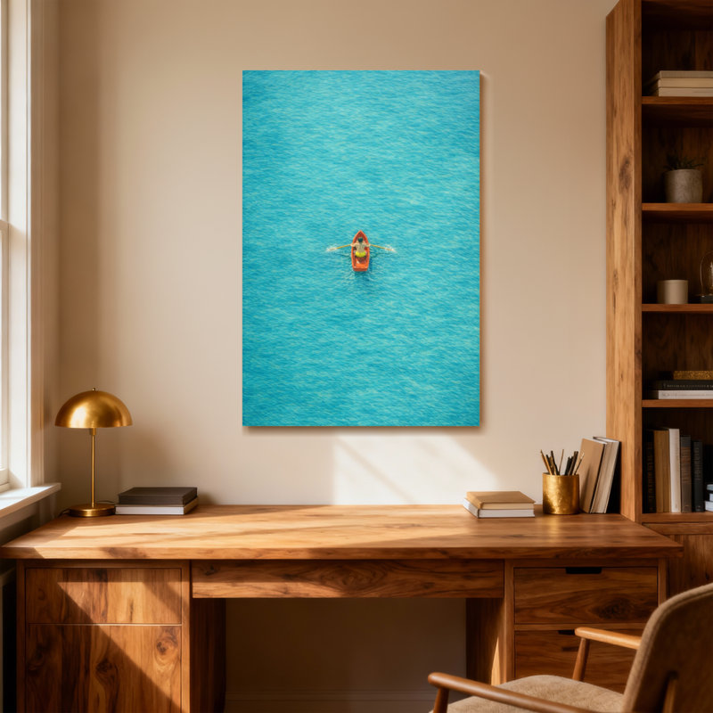 Scénique et paysage urbain sur une surface d'eau calme et bleue, H 18 po x l 12 po