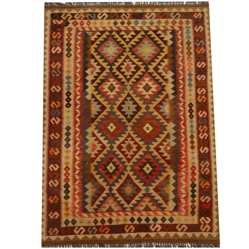 Tapis rouge en laine tissé à plat à la main Azpeitia