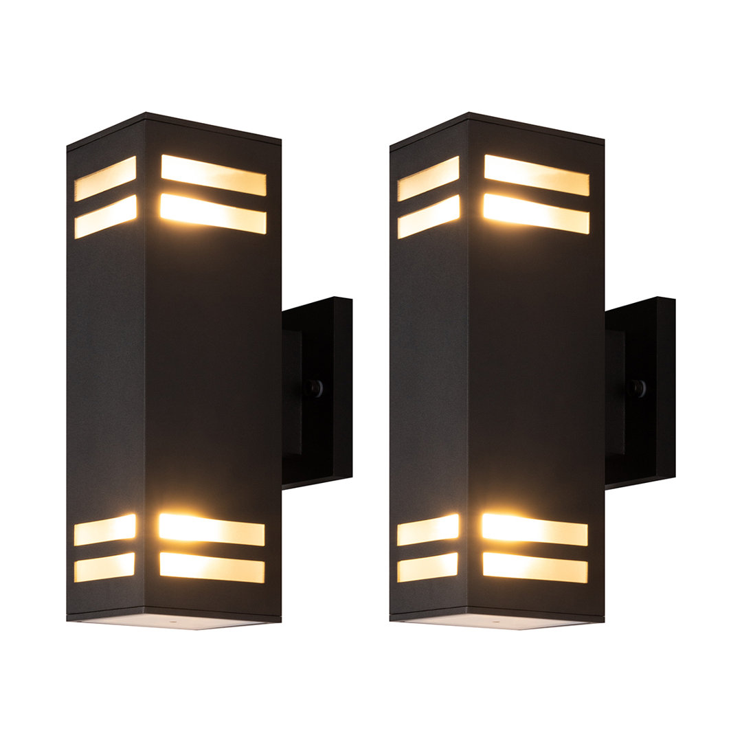 Adeen 12" Modern Outdoor Wall Light In 2 Lights With Aluminum (Set of 2) Hokku Designs