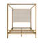 Lit à baldaquin moderne doré avec tête de lit tapissier en tissu de lin de 76,5 po de hauteur et cadre à 4 colonnes, sommier tapissier nécessaire, grand lit (Ancien SKU: N701P272838C)-643457474-643457501