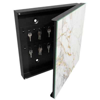 Key cabinet for home, Opens to the right, 30x30x5, Black, Golden lines on a gray and white background, 