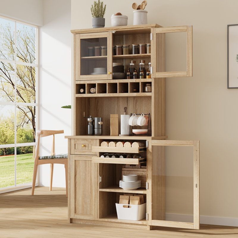 Buffet autoportant avec rehausse 35,4 x 17,7 x 74,8 pouces Farmhouse, Naturel