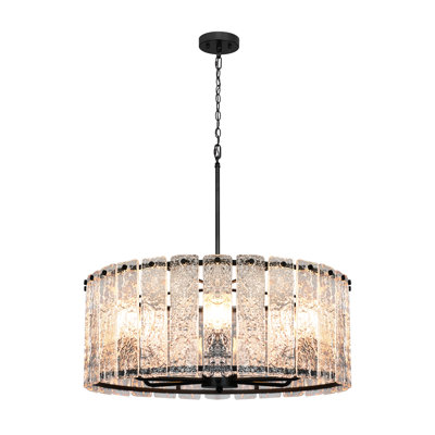 6-Light 24.21" Modern Dining Room Chandelier Drum Chandelier Crystal Chandelier With Water Ripple Glass For Foyer Bedroom