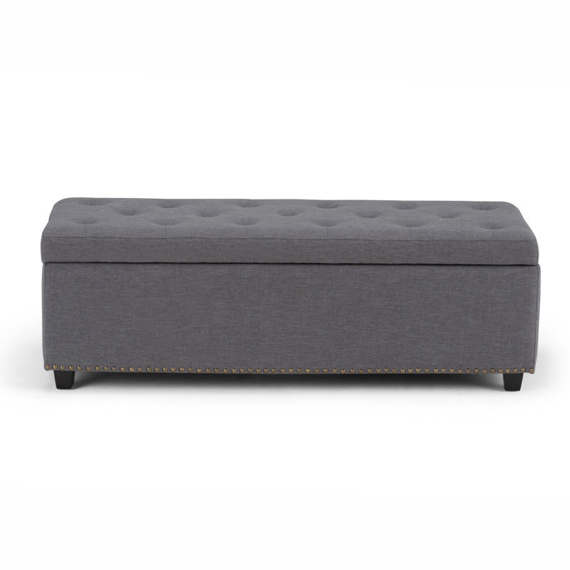 Hamilton 48"W Upholstered Linen-Look Fabric Transitional Rectangular Lift-Up Storage Ottoman Bench with Nailhead Trim