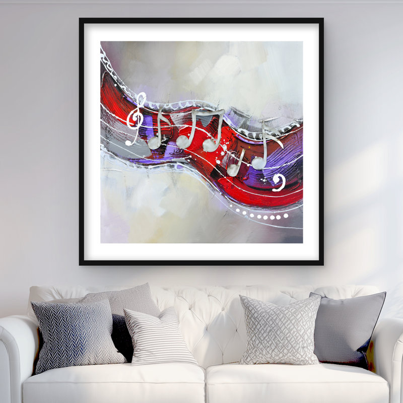 Symphony - Musical Contemporary Framed Matted Print Decor, 36" H x 36" W, Black