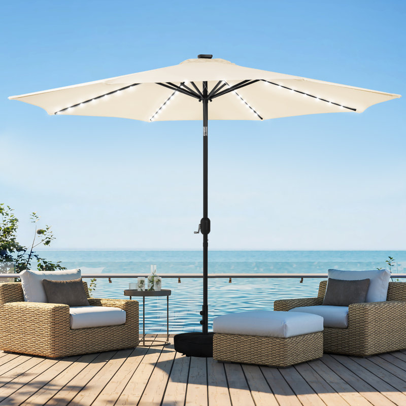 Parasol de patio avec base, H 98 po x l 108 po x P 108 po, Beige