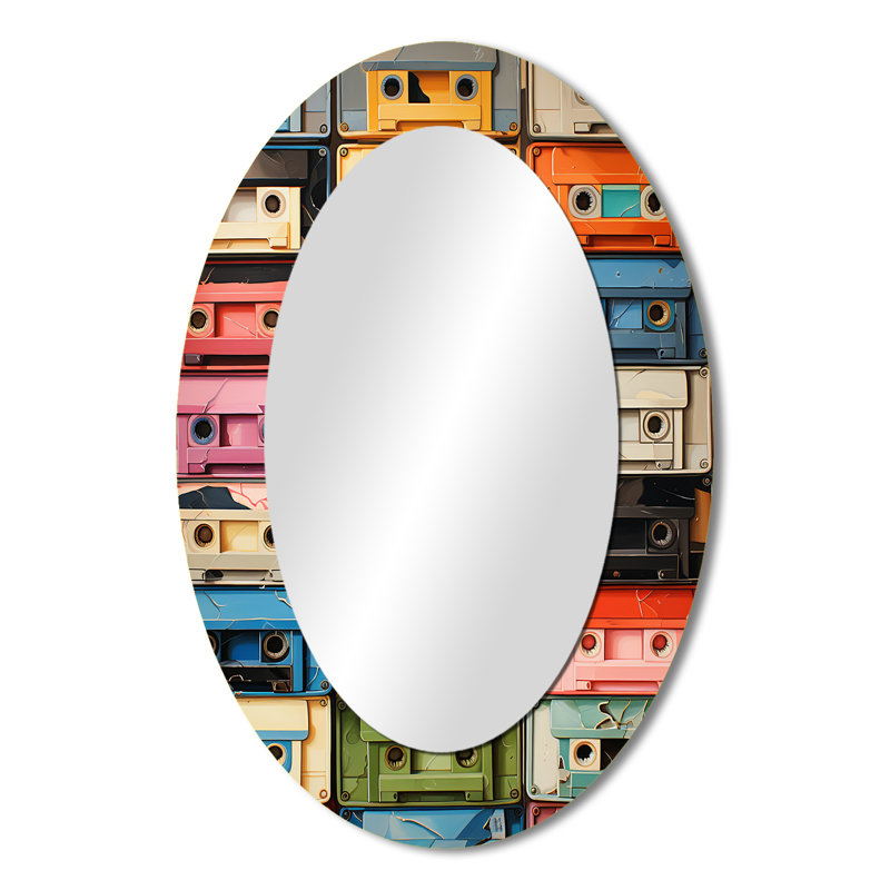 Popart Cassette Tapes X - Multi-Color Oval Wall Mirror Decor, 36" x 24"