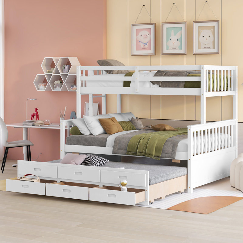 Owen Bunk Bed with Trundle, Drawers & Solid Wood Frame, White