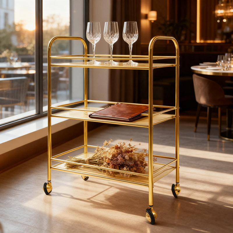 3-Tier Stainless Steel Rolling Bar Cart With Wheels, Four-Dimensional Guardrail Design For Secure Transport, Movable Serving Cart For Living Room, Kitchen, And Party Use